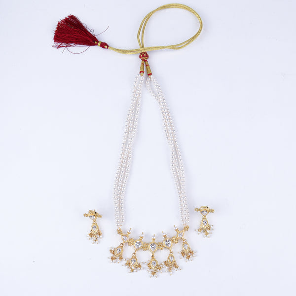 Silver Cz kudi Tanmani set with pearls (5 Leaf) | 92.5 Silver | 22K Gold Plated