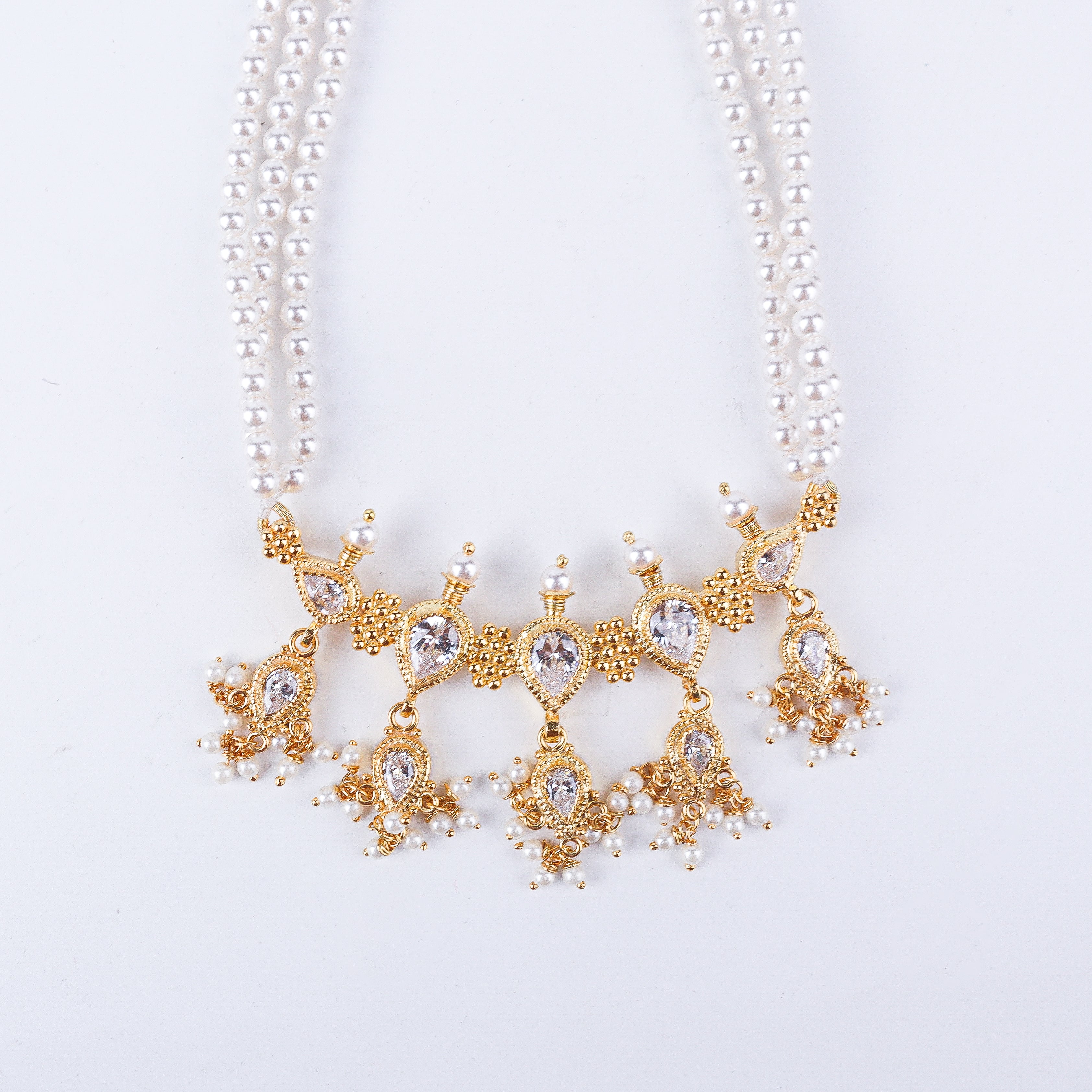 Silver Cz kudi tanmani set with pearls (5 Leaf) | 92.5 Silver | 22K Gold Plated