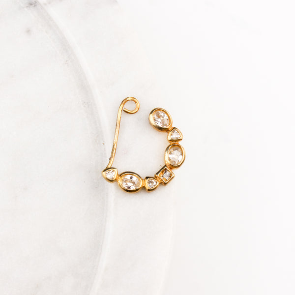 Small CZ Nath Stones  (Left, Clip on) |  92.5 Silver | 22K Gold Plated