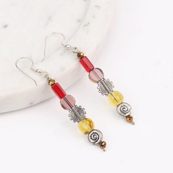 Glass Bead and German Silver Earrings