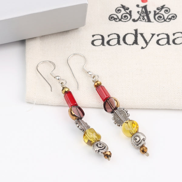 Glass Bead and German Silver Earrings