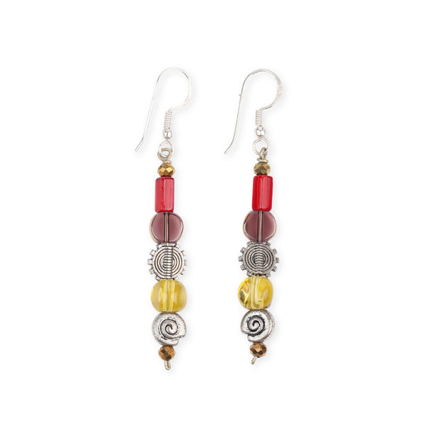Glass Bead and German Silver Earrings
