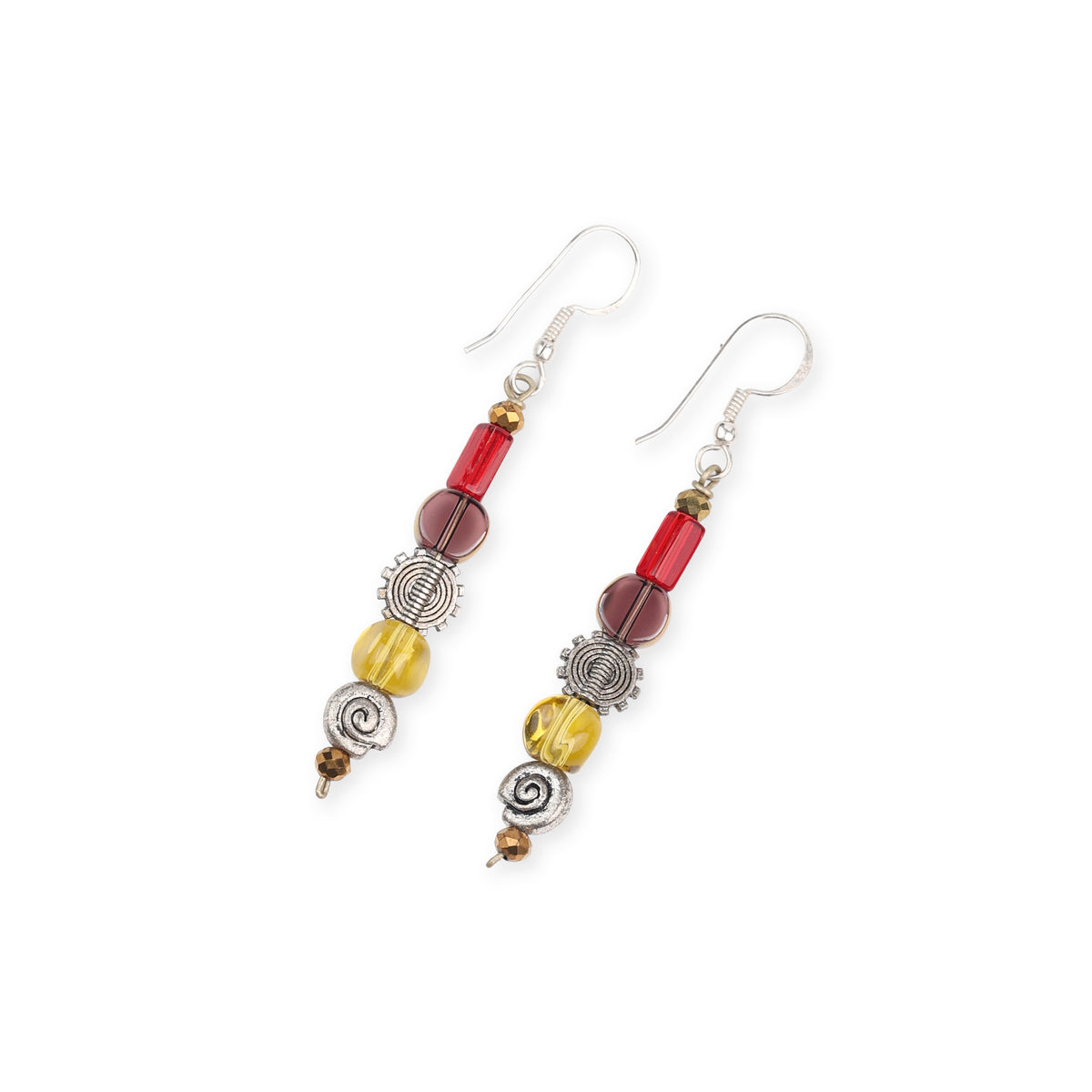 Glass Bead and German Silver Earrings