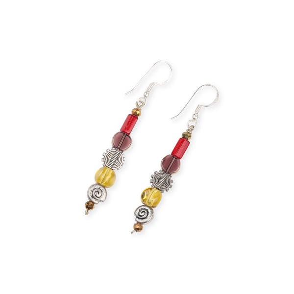 Glass Bead and German Silver Earrings