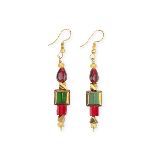 Copper Bead and Glass Bead Earrings