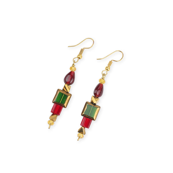 Copper Bead and Glass Bead Earrings