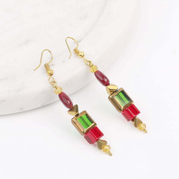 Copper Bead and Glass Bead Earrings