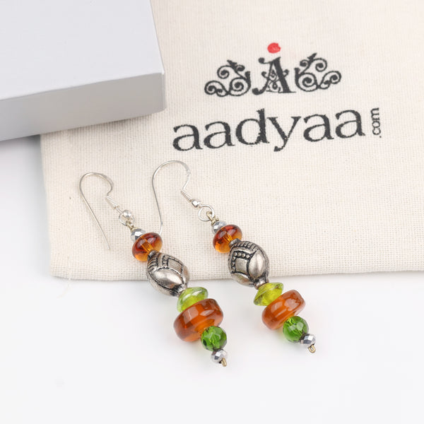 Glass Bead and German Silver Earrings
