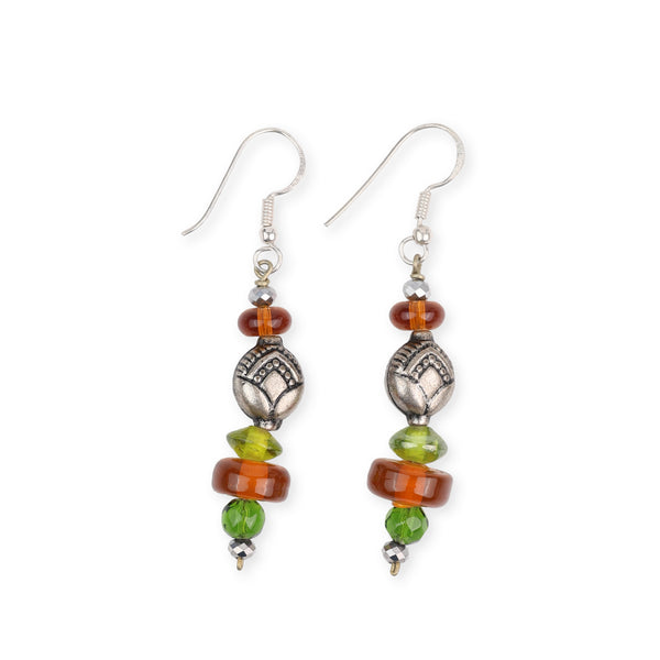 Glass Bead and German Silver Earrings