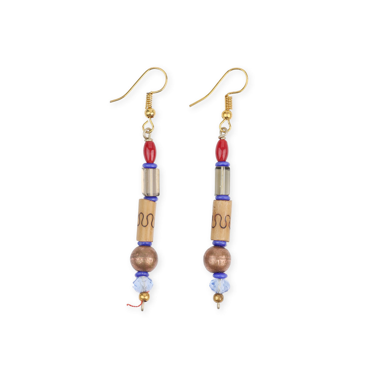 Glass Bead and Wooden Bead Earrings