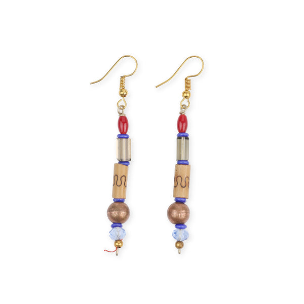 Glass Bead and Wooden Bead Earrings