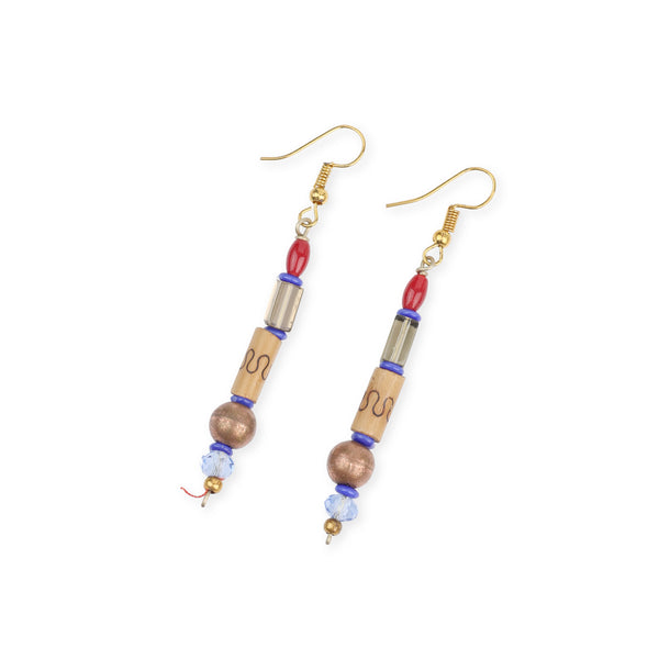 Glass Bead and Wooden Bead Earrings