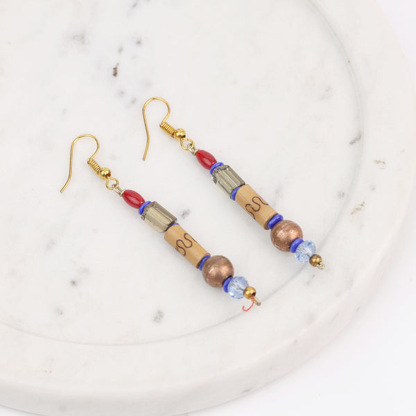 Glass Bead and Wooden Bead Earrings