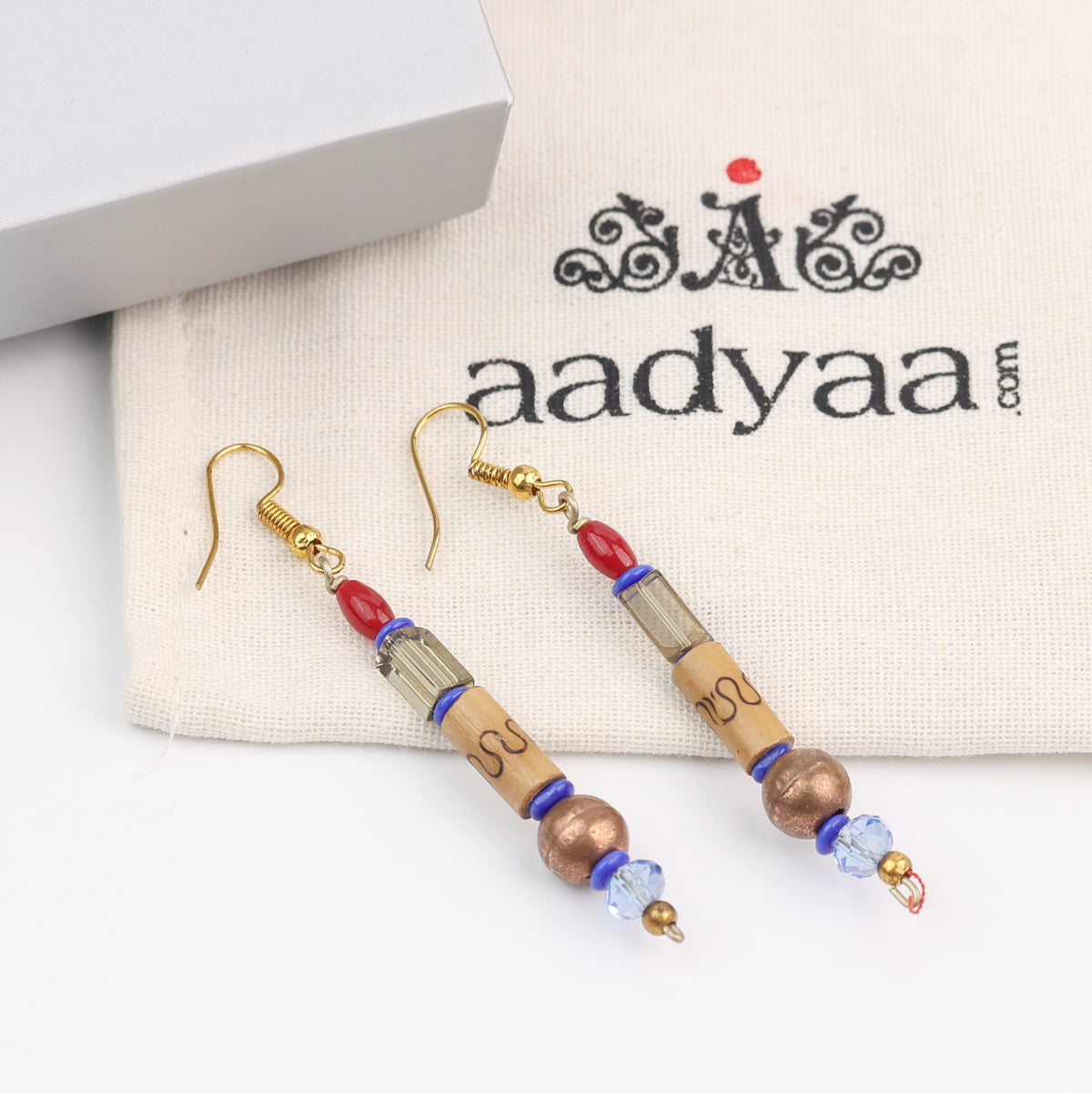 Glass Bead and Wooden Bead Earrings