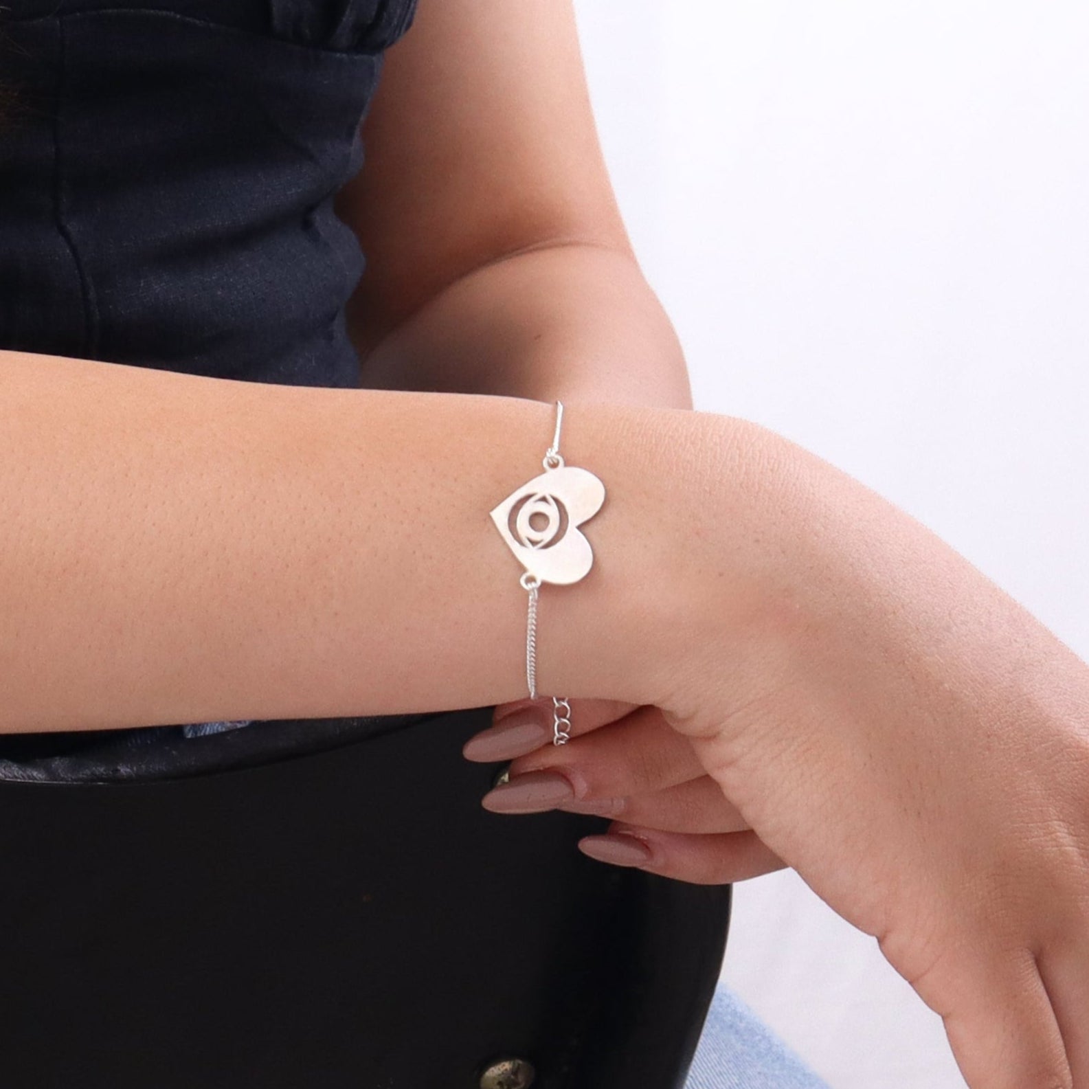 Silver Evil Eye Heart Bracelet