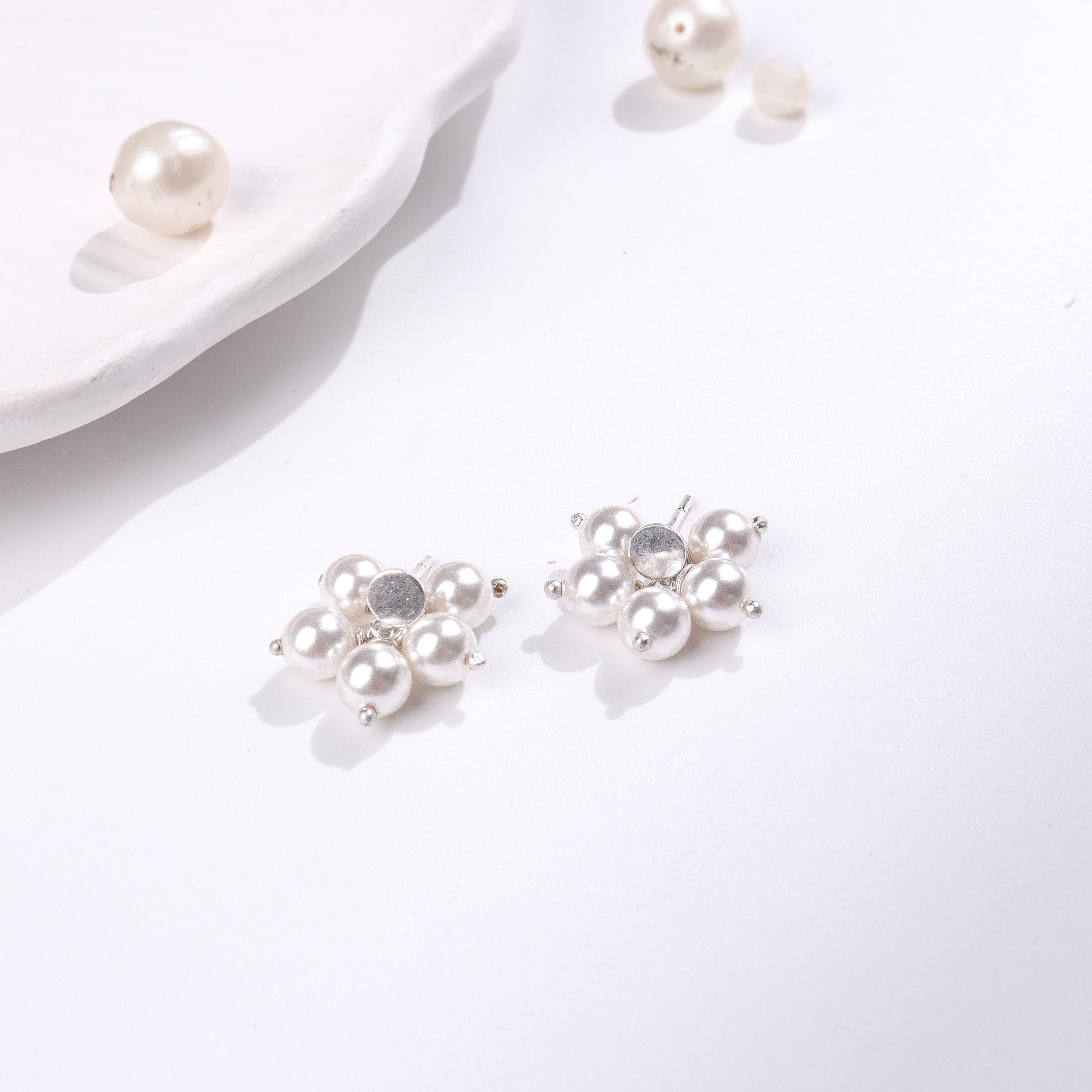 Pearl Bunch Studs for Kids & Toddlers 92.5 Silver | House of Aadyaa