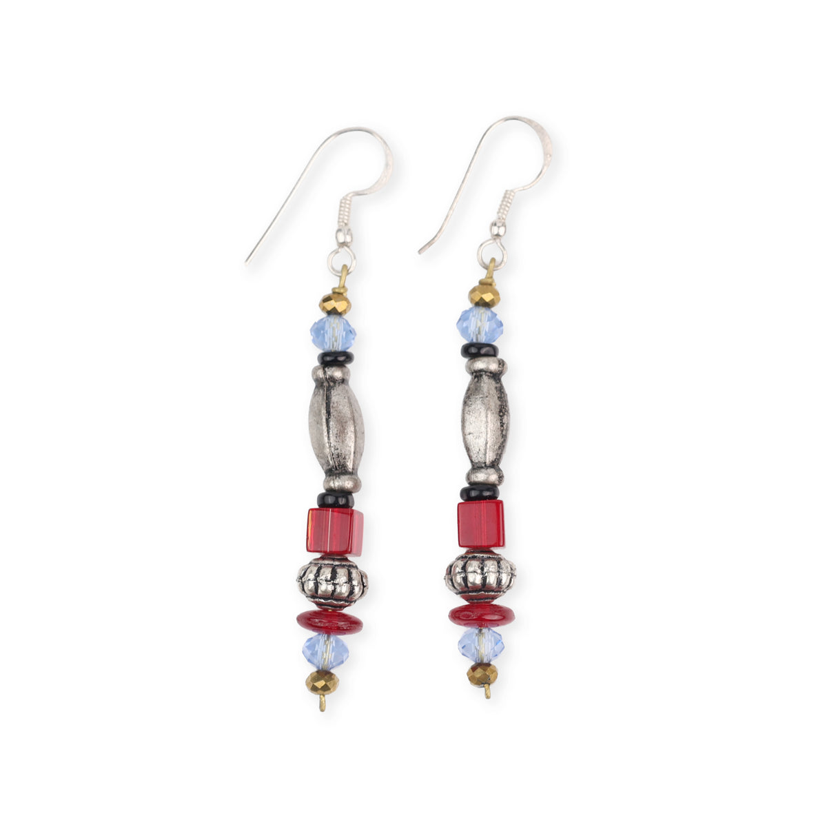 German Silver Bead and Glass Bead Earrings