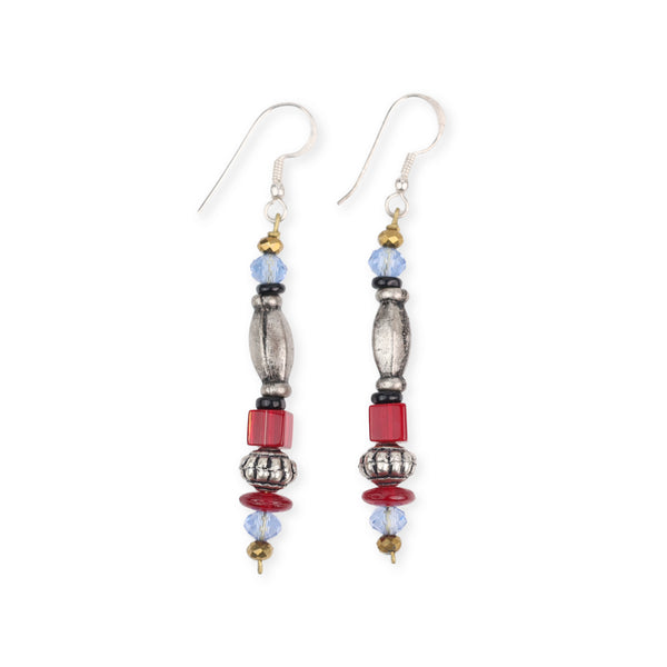 German Silver Bead and Glass Bead Earrings