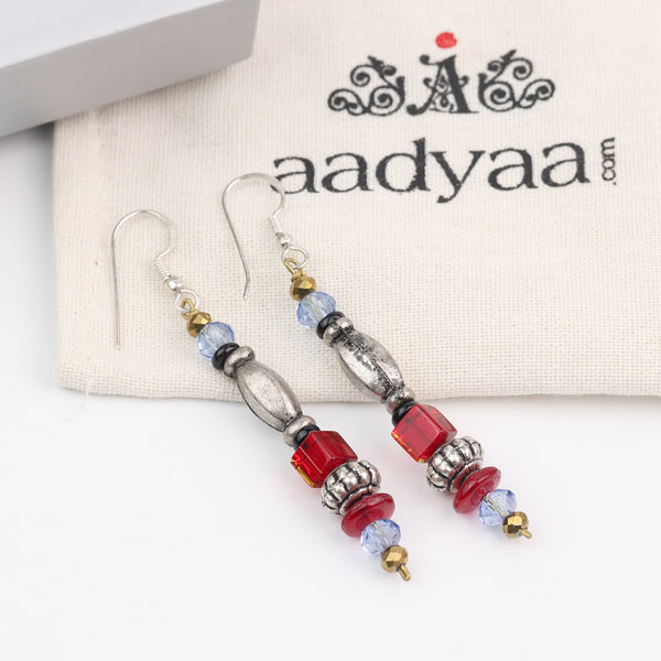 German Silver Bead and Glass Bead Earrings