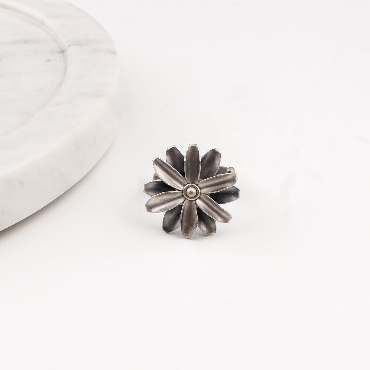 Mini Silver Soorajmukhi (Flower Motif) Ring