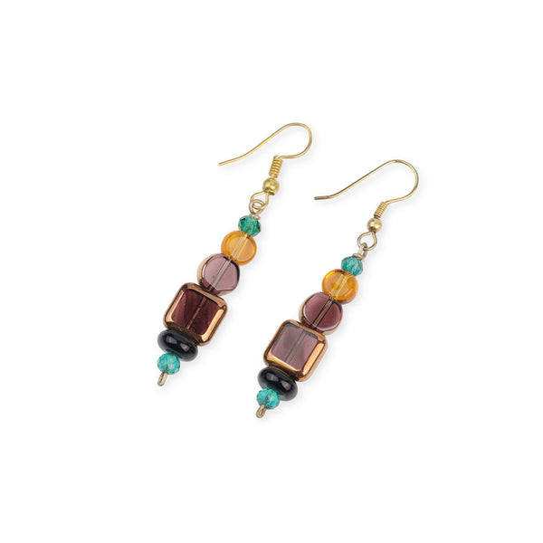 Copper Bead and Glass Bead Earrings