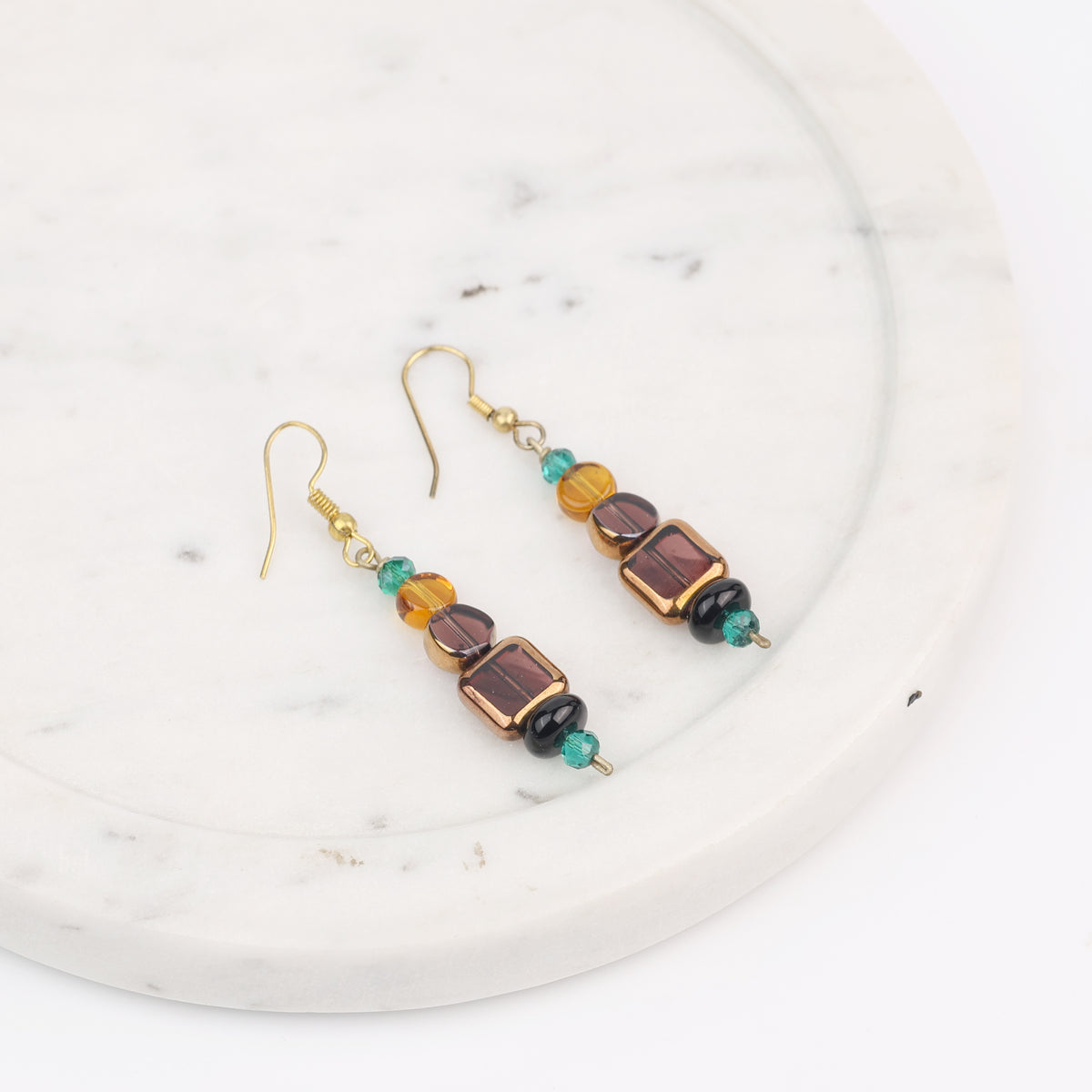 Copper Bead and Glass Bead Earrings
