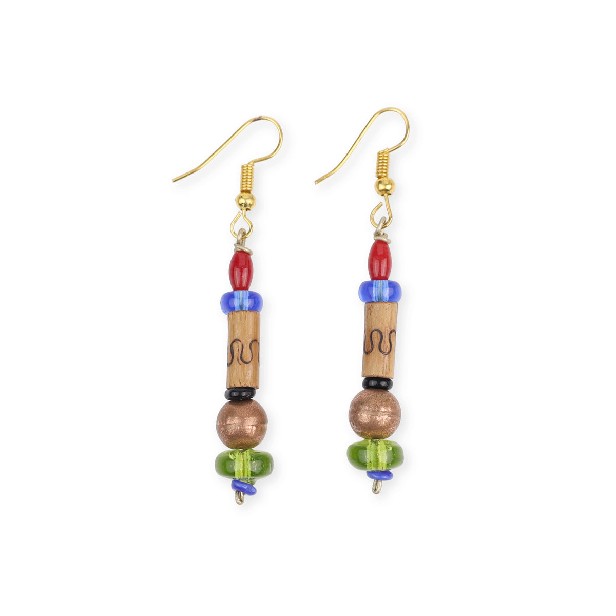 Glass Bead and Wooden Bead Earrings