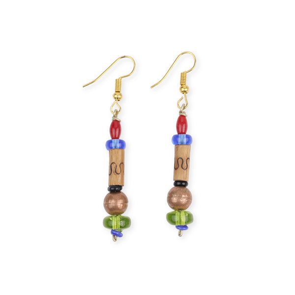 Glass Bead and Wooden Bead Earrings