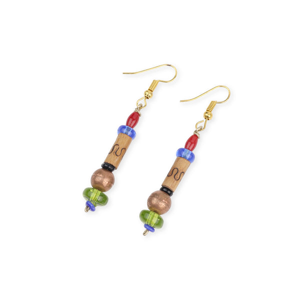 Glass Bead and Wooden Bead Earrings
