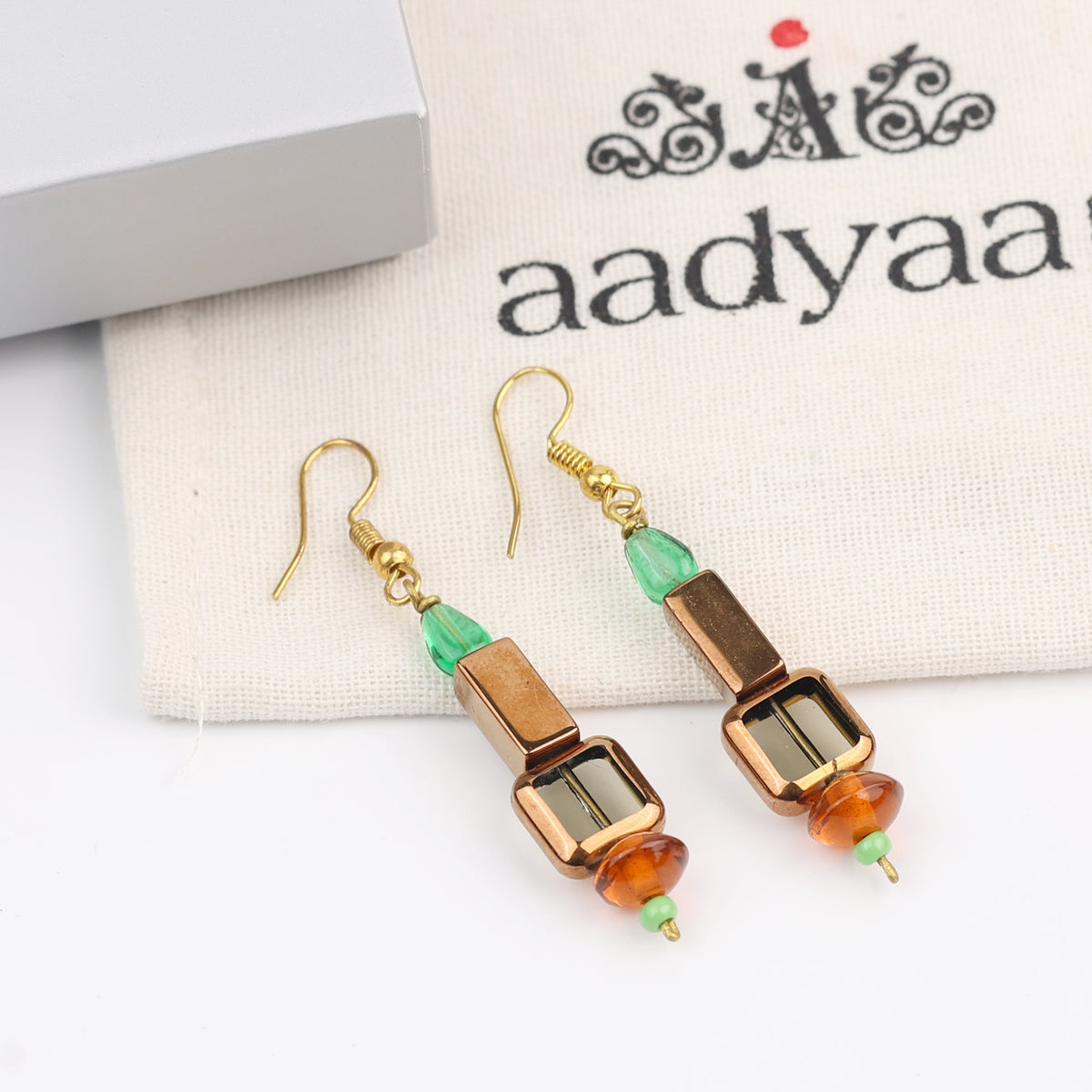Copper Bead and Glass Bead Earrings