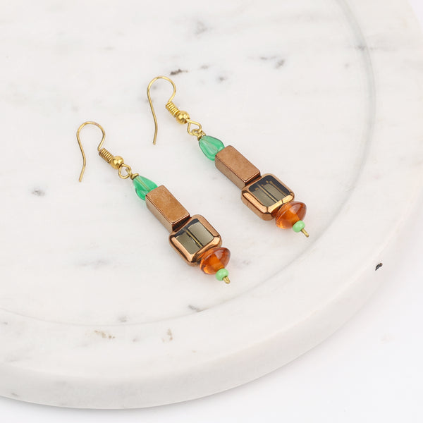 Copper Bead and Glass Bead Earrings