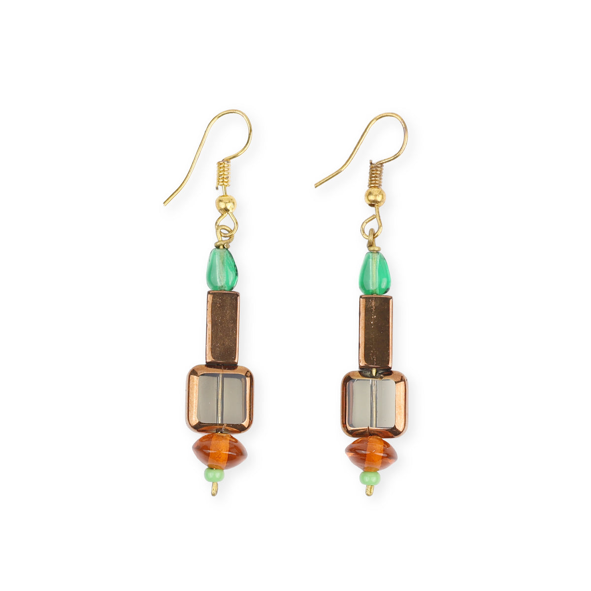 Copper Bead and Glass Bead Earrings