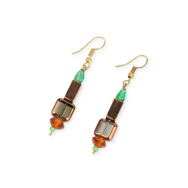 Copper Bead and Glass Bead Earrings