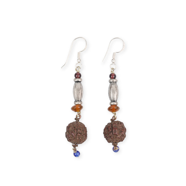 Rudraksha and Glass Bead Earrings