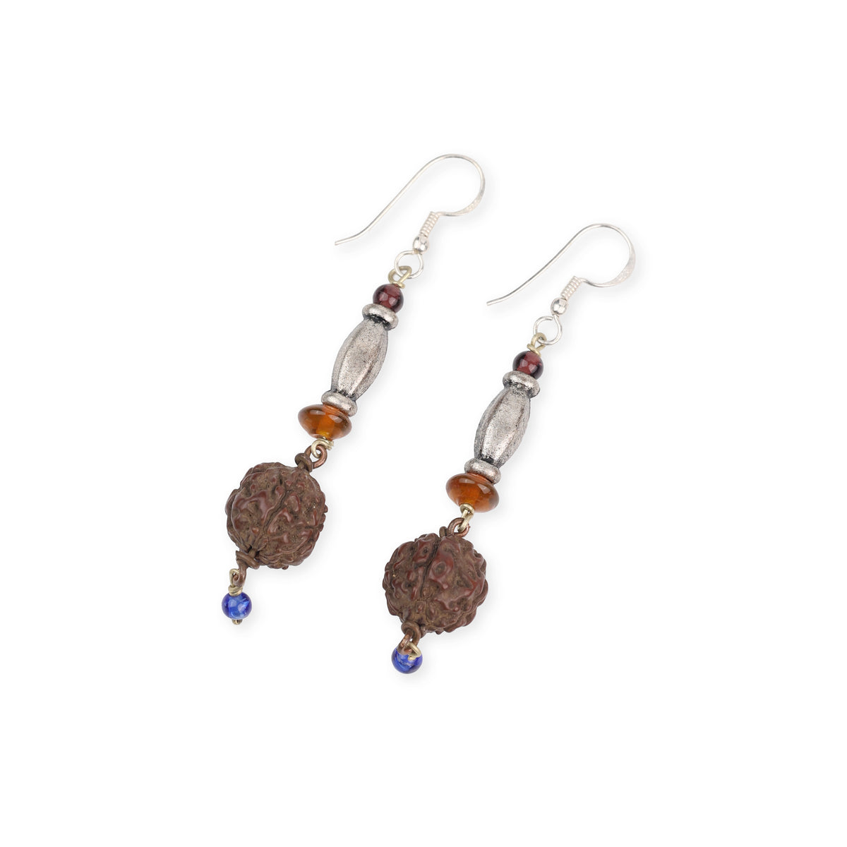 Rudraksha and Glass Bead Earrings