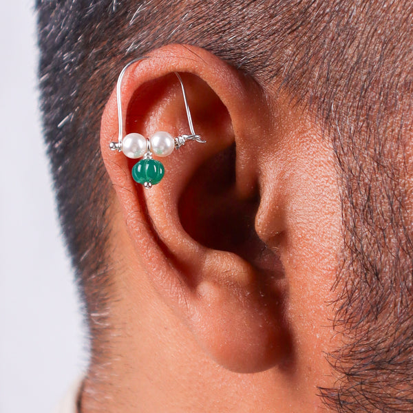 Silver Bhikbali with Green Onyx (Pierced)