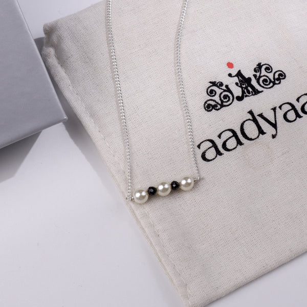 Cream Pearls & Black Spinel Chain Mangalsutra | 92.5 Silver