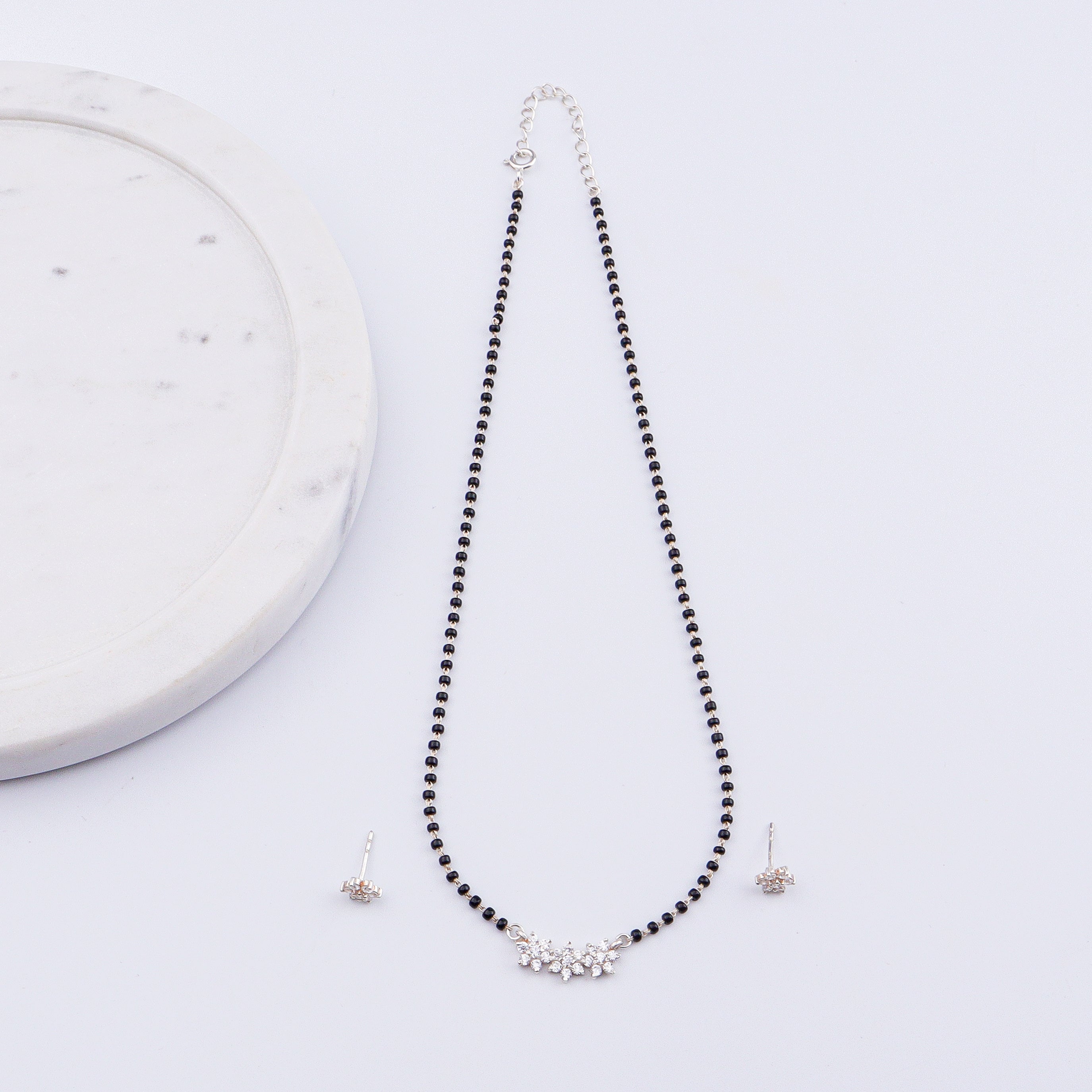 Big CZ Flower Mangalsutra Set | 92.5 Sterling Silver