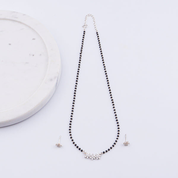 Big CZ Flower Mangalsutra Set | 92.5 Sterling Silver