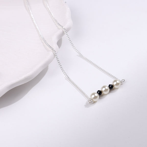 Cream Pearls & Black Spinel Chain Mangalsutra | 92.5 Silver