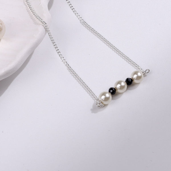 Cream Pearls & Black Spinel Chain Mangalsutra | 92.5 Silver