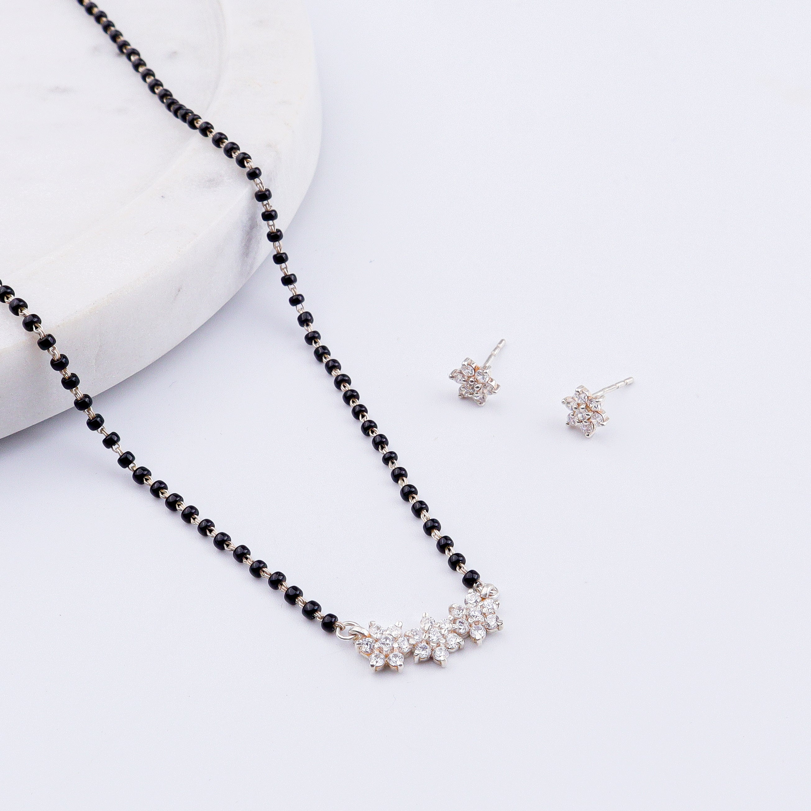 Big CZ Flower Mangalsutra Set | 92.5 Sterling Silver
