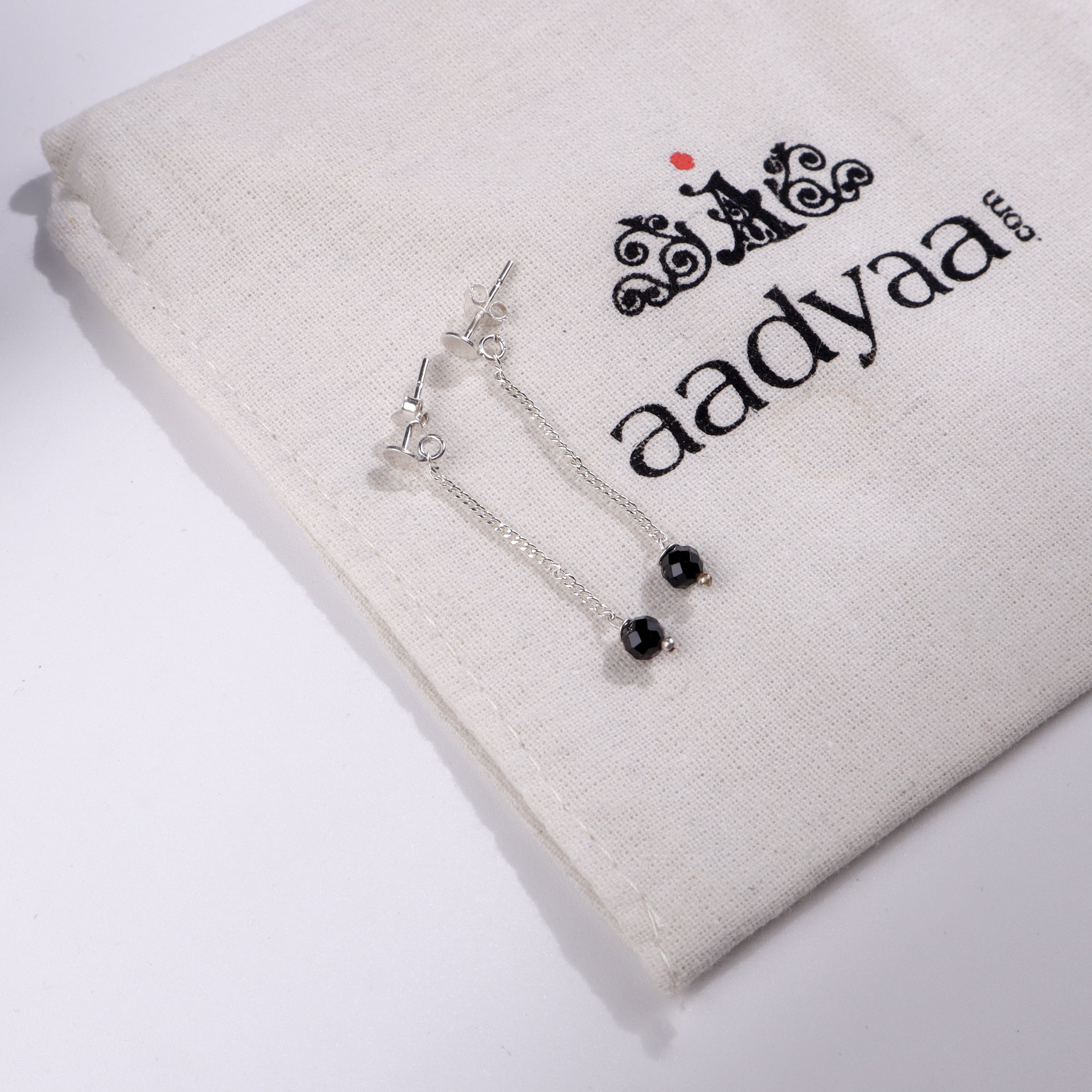 Single Black Spinel Chain Earring