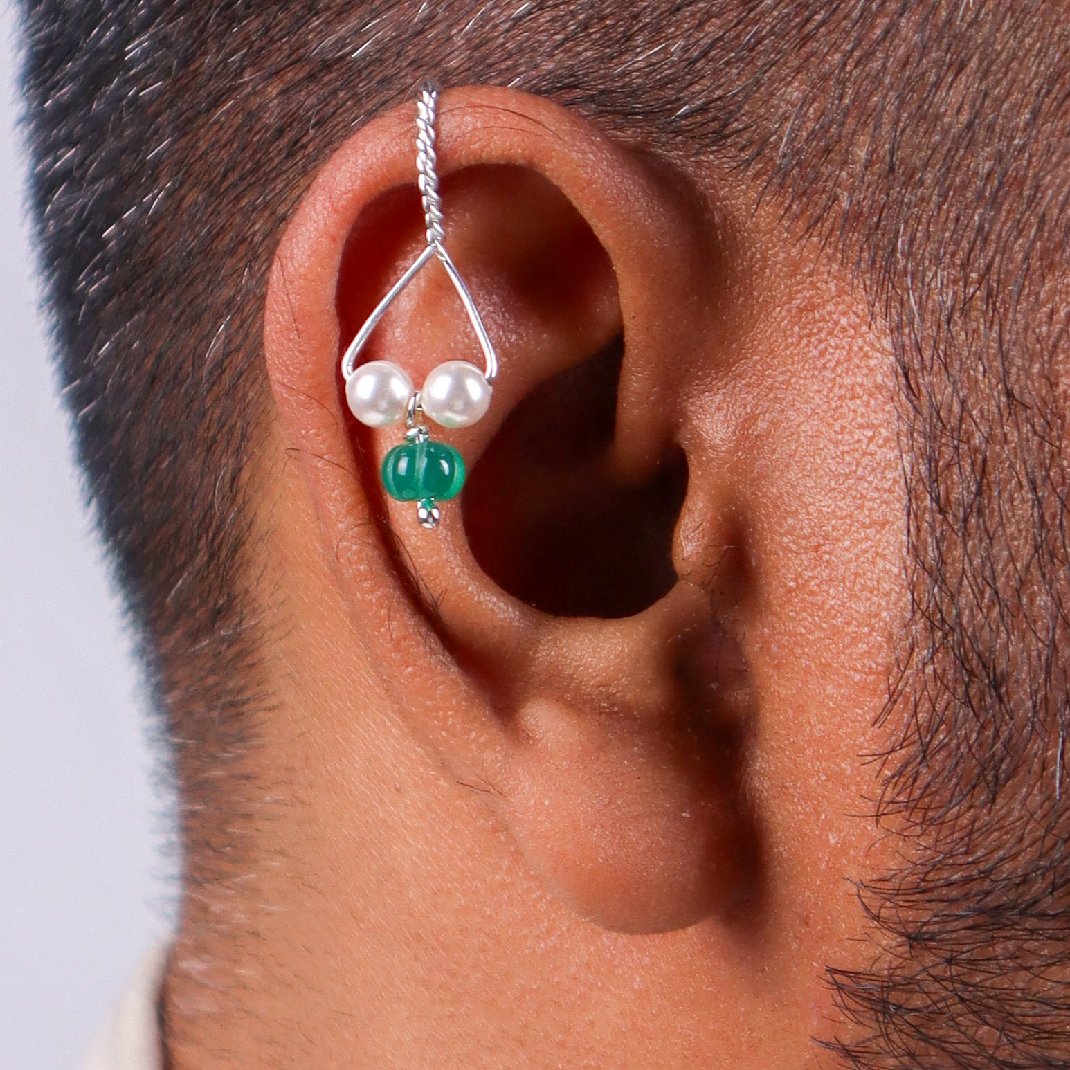 Silver Bhikbali with Green Onyx (Clip-On)