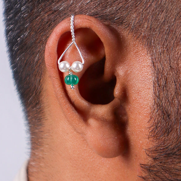 Silver Bhikbali with Green Onyx (Clip-On)