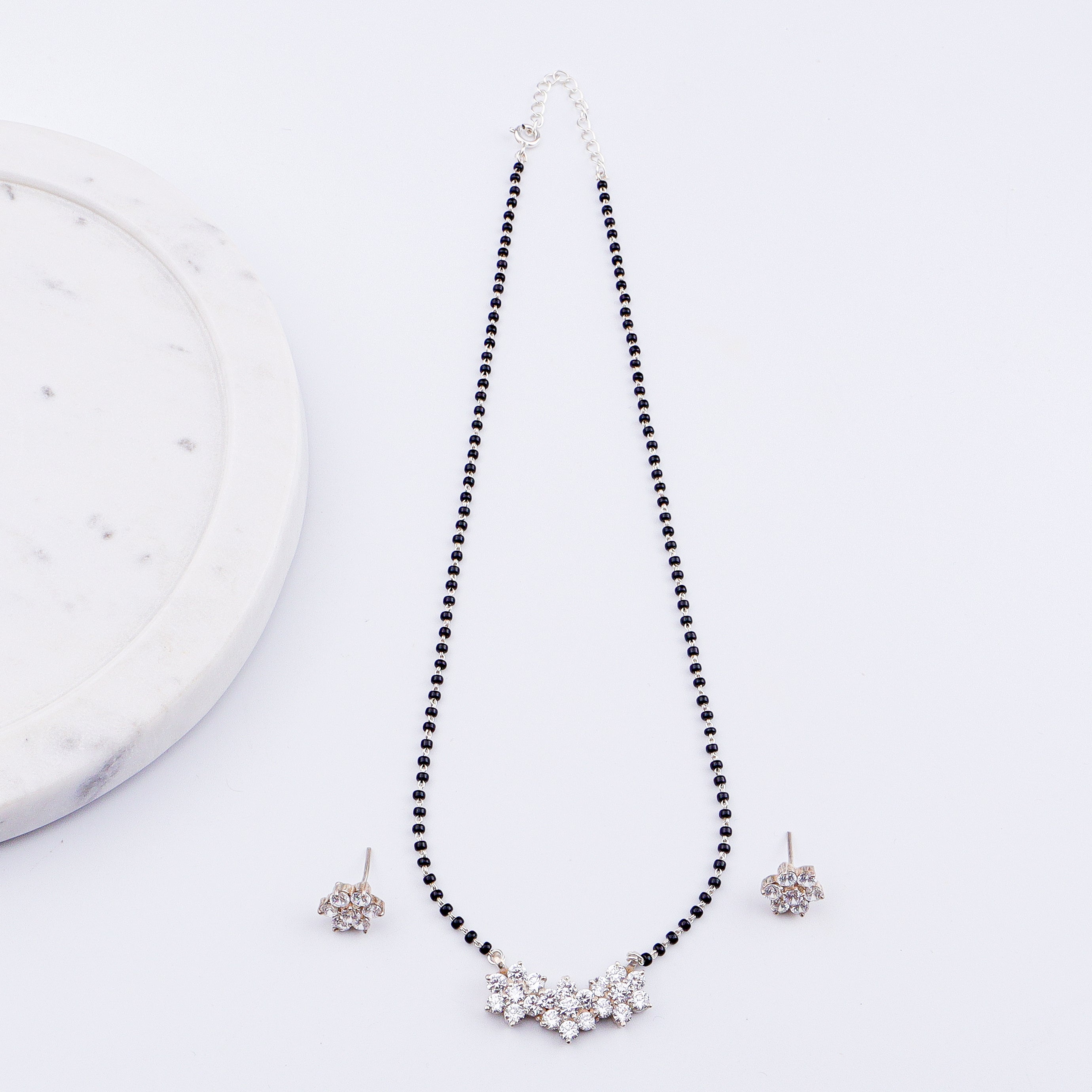 Small CZ Flower Mangalsutra Set | 92.5 Sterling Silver