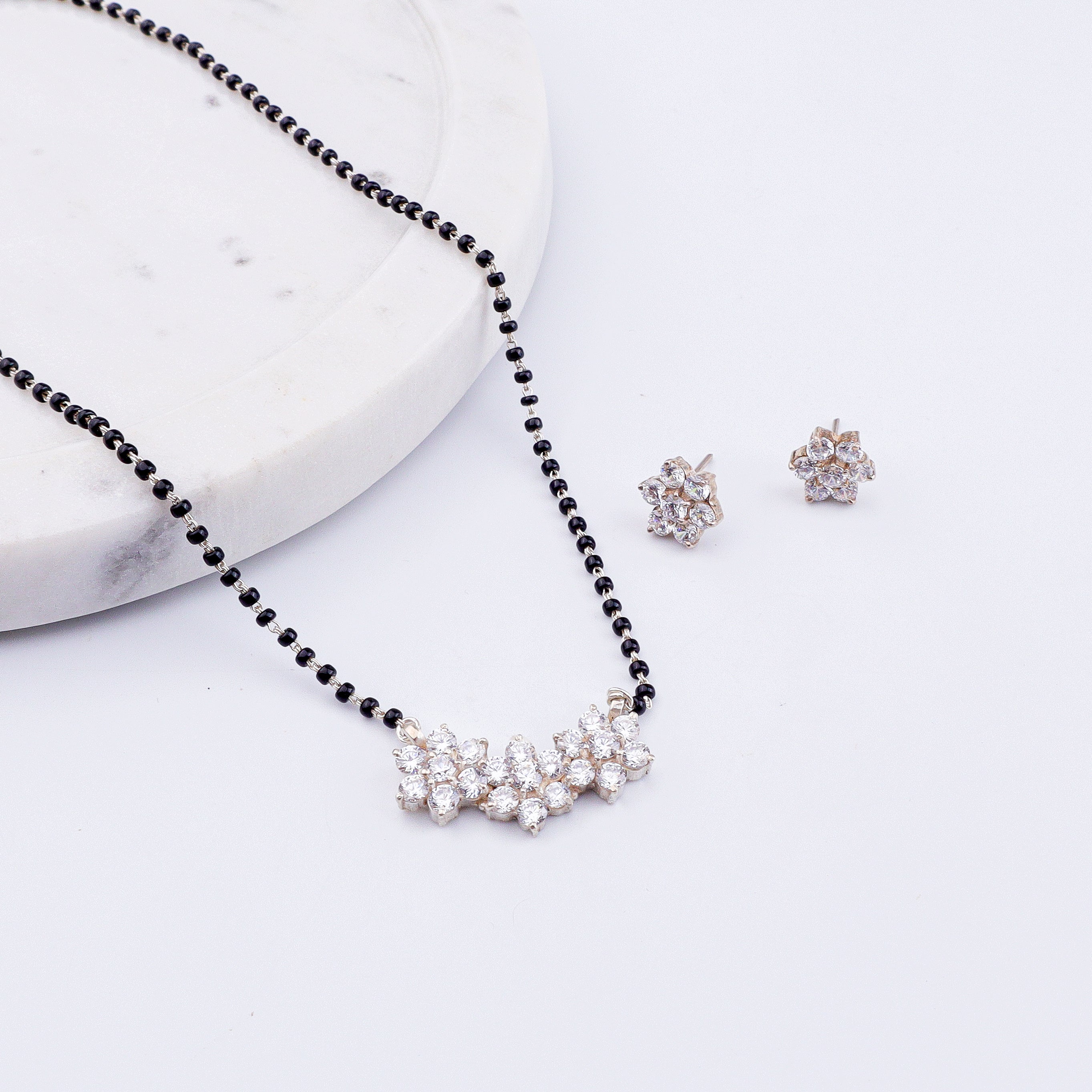 Small CZ Flower Mangalsutra Set | 92.5 Sterling Silver