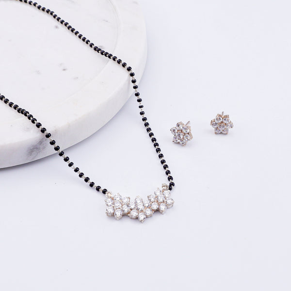 Small CZ Flower Mangalsutra Set | 92.5 Sterling Silver