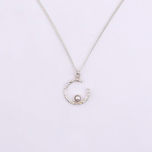 Sliver Semi-Circle and Pearl Necklace