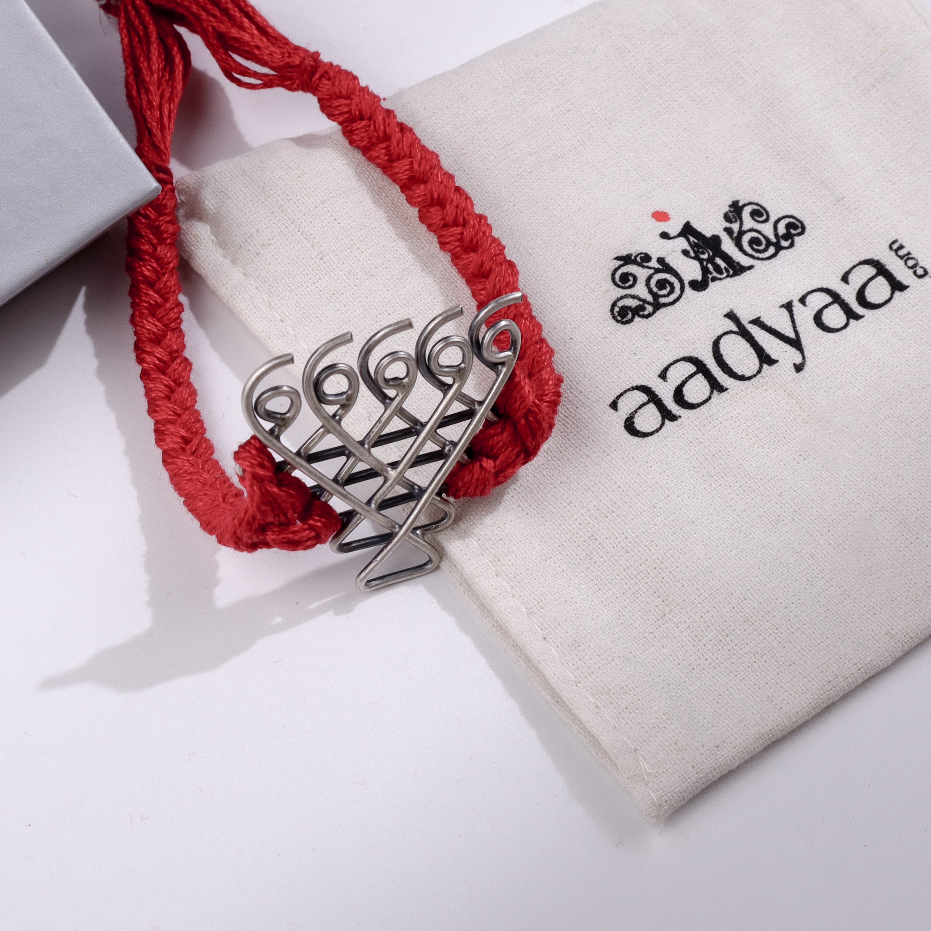 Red Thread Saraswati Bracelet – Medium Motif | 92.5 Silver